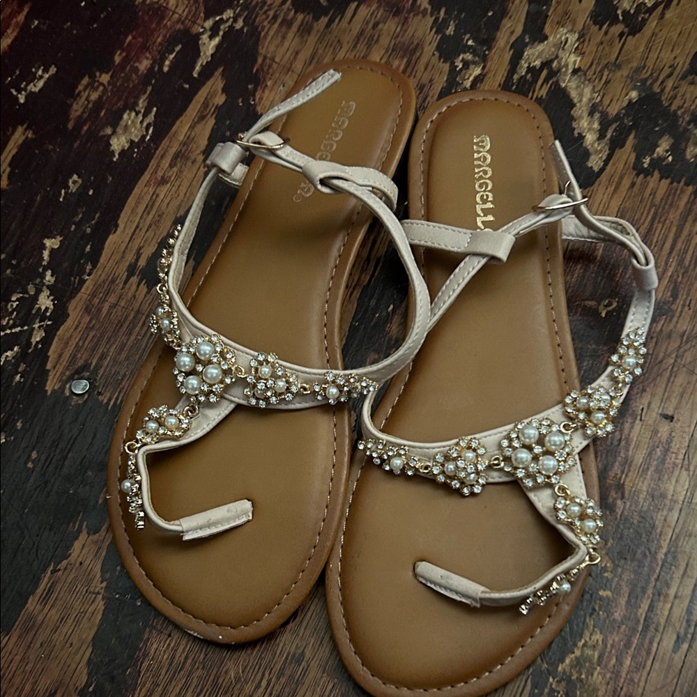 Embellished Sandals with Pearl Accents